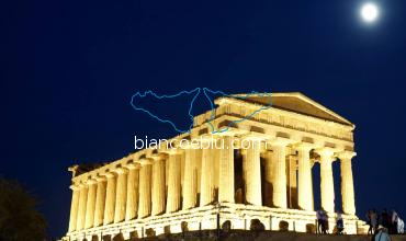 agrigento temple illuminated during the night